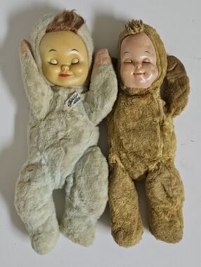 Vintage Knickerbocker Lot of 2 Sleepy Head Vinylite Face Doll 1950s Plush Baby